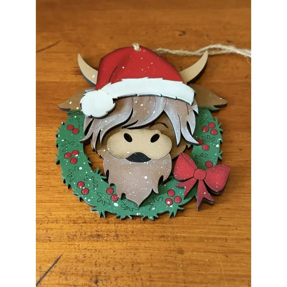 Highland Cow Christmas Kitchen Towel & Ornament Bundle Farmhouse Holiday Decor